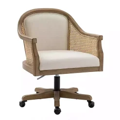 Ivory Rattan Swivel Office Chair