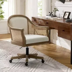 Ivory Rattan Swivel Office Chair