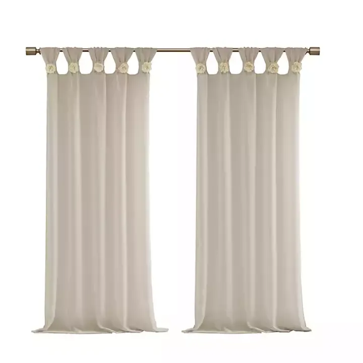 Ivory Rosette Tab Top Curtain Panel, 84 in.