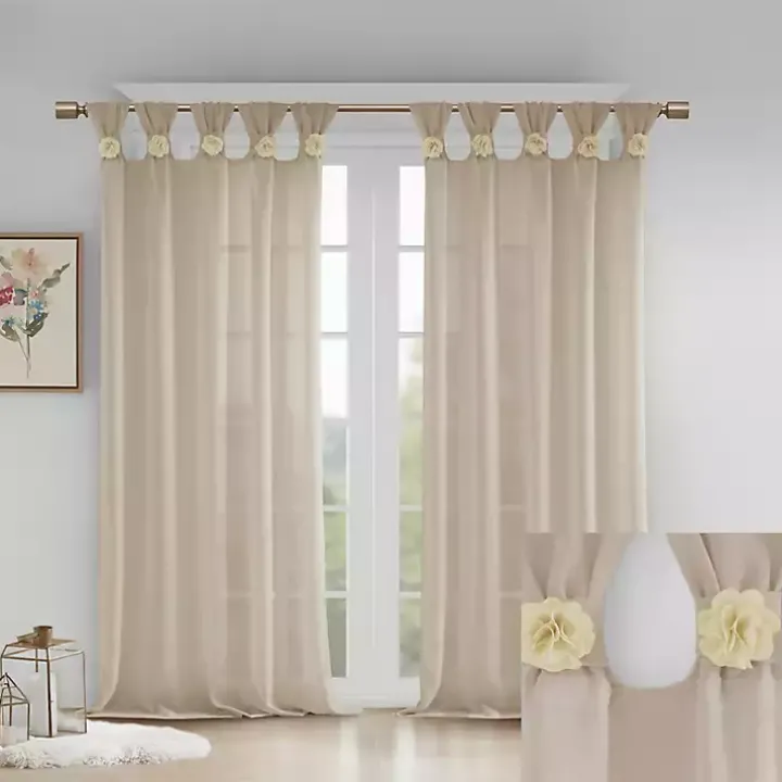 Ivory Rosette Tab Top Curtain Panel, 84 in.