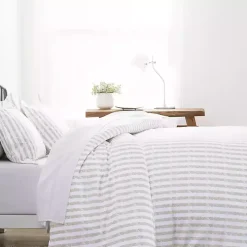 Ivory Rugged Stripes Puffed 3-pc. King Duvet Set