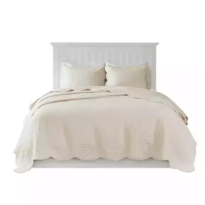 Ivory Scalloped Monica 3-pc. Queen Coverlet Set