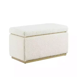 Ivory Sherpa & Pine Rectangle Storage Ottoman