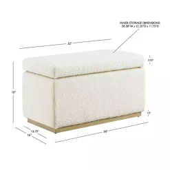 Ivory Sherpa & Pine Rectangle Storage Ottoman
