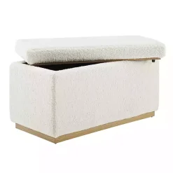 Ivory Sherpa & Pine Rectangle Storage Ottoman