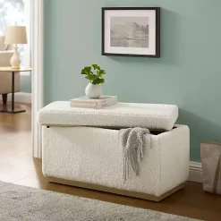 Ivory Sherpa & Pine Rectangle Storage Ottoman