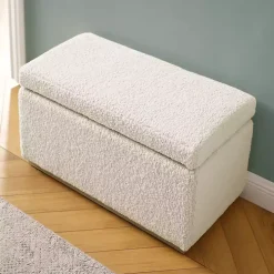 Ivory Sherpa & Pine Rectangle Storage Ottoman
