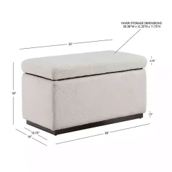 Ivory Sherpa & Walnut Rectangle Storage Ottoman