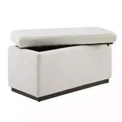 Ivory Sherpa & Walnut Rectangle Storage Ottoman