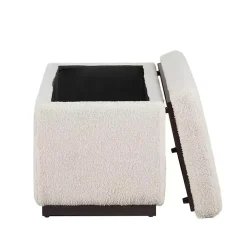 Ivory Sherpa & Walnut Rectangle Storage Ottoman