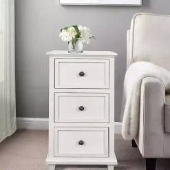 Ivory Slim Wooden 3-Drawer Side Table