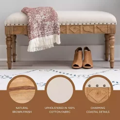 Ivory Upholstered Seashell Wood Bench
