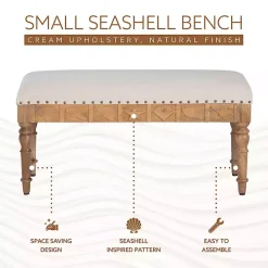 Ivory Upholstered Seashell Wood Bench