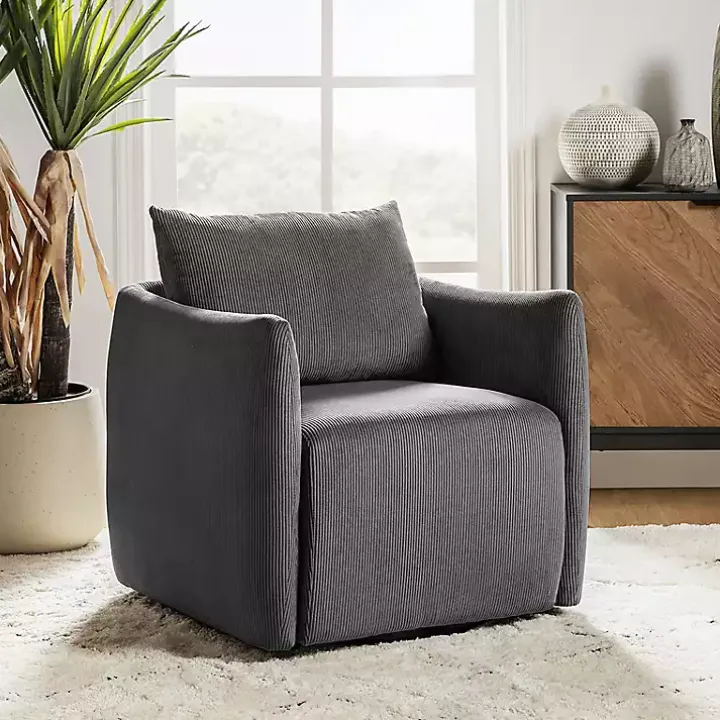 Jerri Charcoal Corduroy Swivel Accent Chair