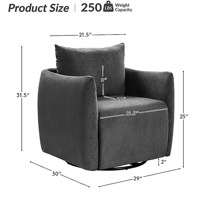 Jerri Charcoal Corduroy Swivel Accent Chair