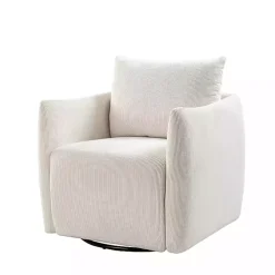 Jerri Ivory Corduroy Swivel Accent Chair