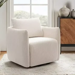 Jerri Ivory Corduroy Swivel Accent Chair