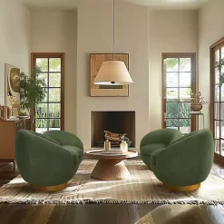 Jessel Green Sherpa Swivel Chair with Wood Base