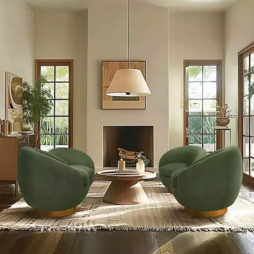 Jessel Green Sherpa Swivel Chair with Wood Base