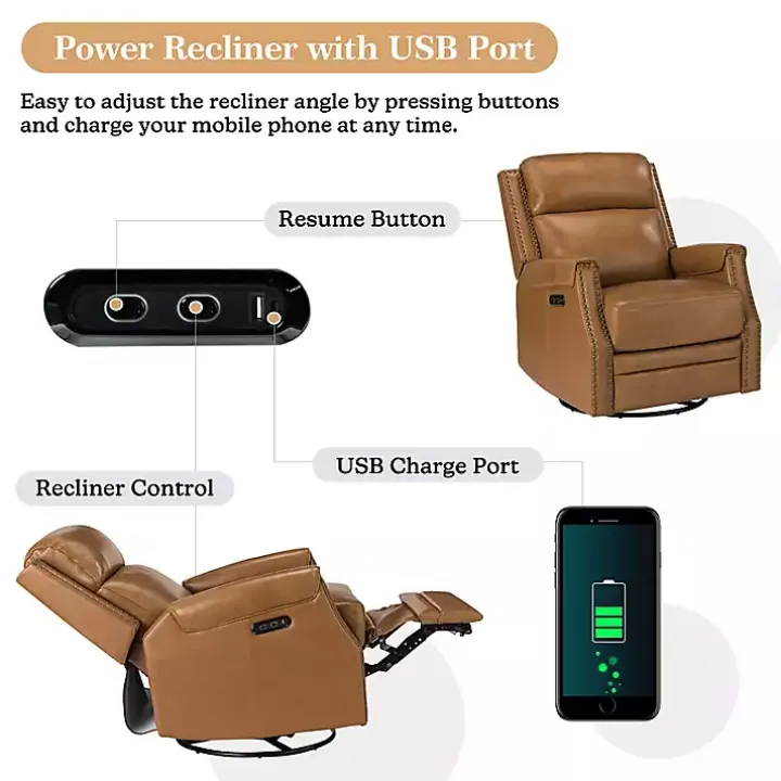 Johanna Tan Leather Swivel Power Recliner