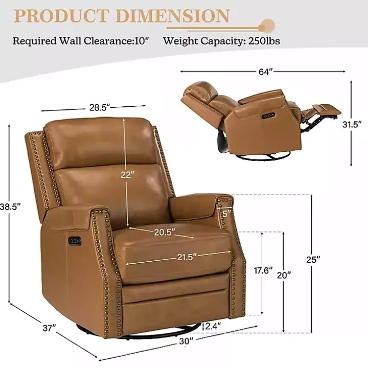 Johanna Tan Leather Swivel Power Recliner