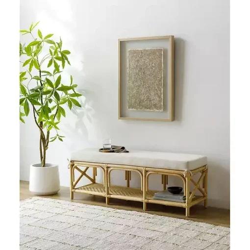 Kaili Natural Rattan Cushioned Bench