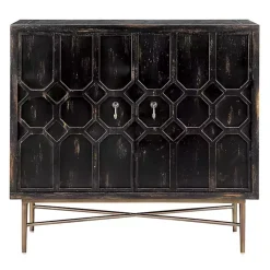 Laini Distressed Black Modern Carved Cabinet