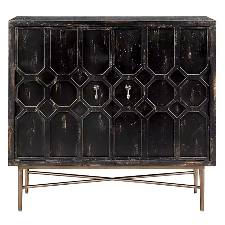 Laini Distressed Black Modern Carved Cabinet