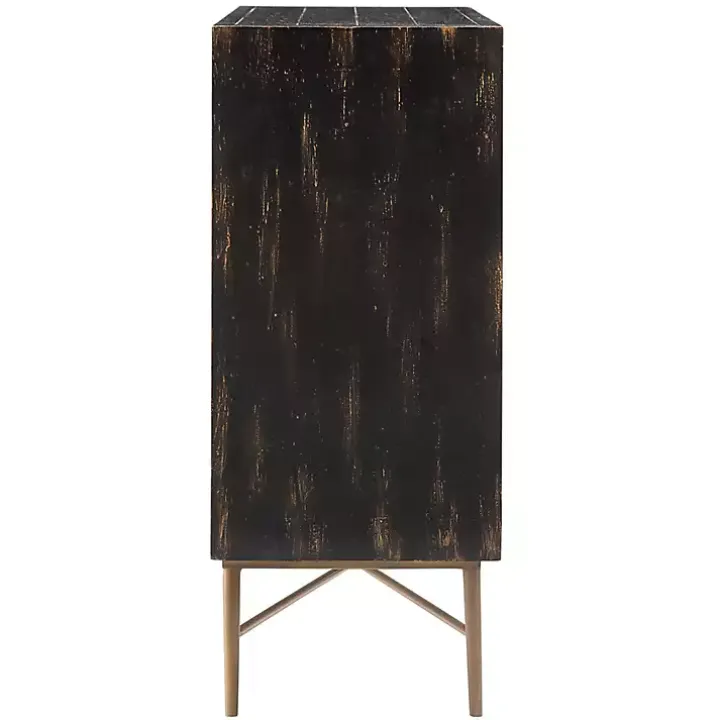 Laini Distressed Black Modern Carved Cabinet