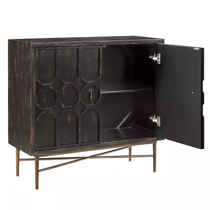 Laini Distressed Black Modern Carved Cabinet