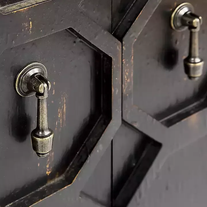 Laini Distressed Black Modern Carved Cabinet