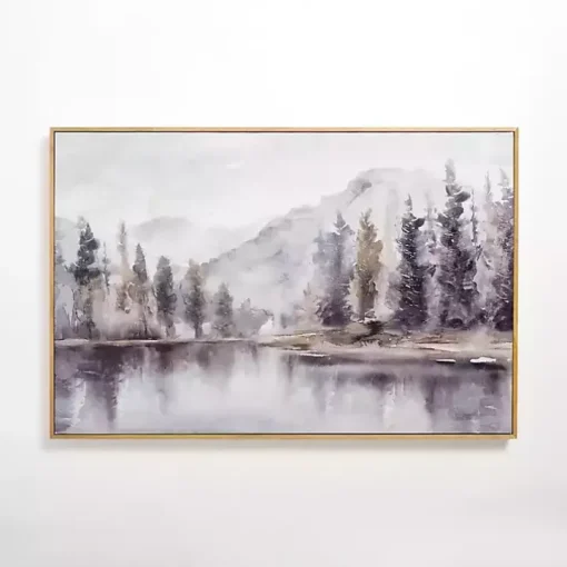 Lakeside Trees Framed Canvas Art Print