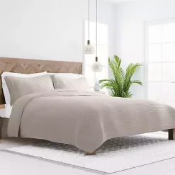 Latte Stitched Stripes 3-pc. King Quilt Set