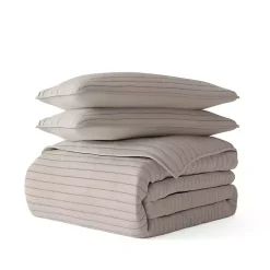 Latte Stitched Stripes 3-pc. Queen Quilt Set