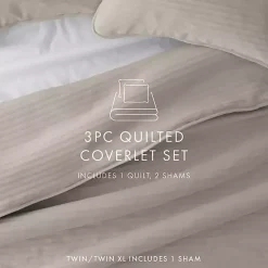 Latte Stitched Stripes 3-pc. Queen Quilt Set