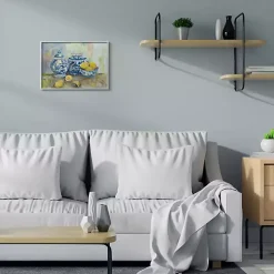 Lemons in Blue Pottery Wooden Art