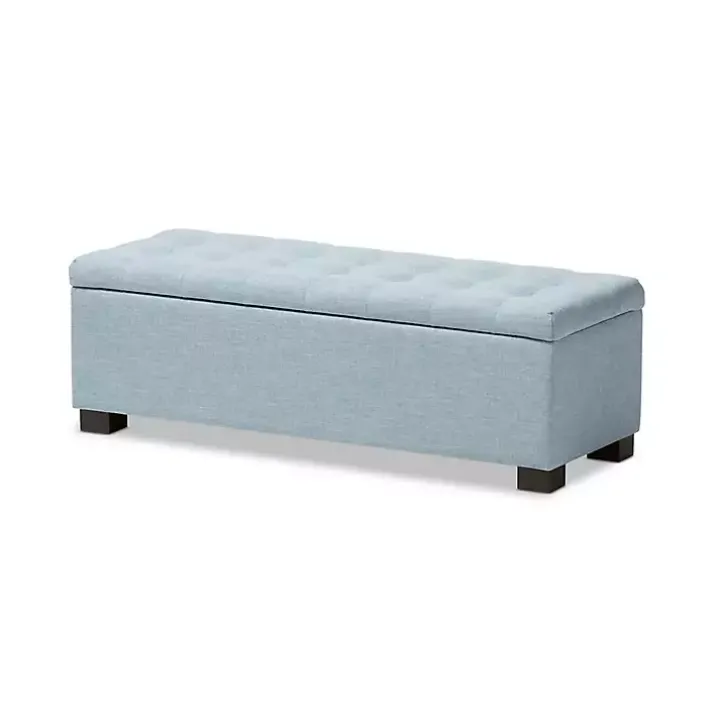 Light Blue Grid Tufted Upholstered Ottoman