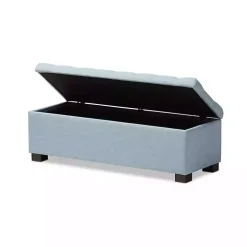 Light Blue Grid Tufted Upholstered Ottoman