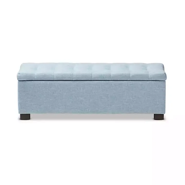 Light Blue Grid Tufted Upholstered Ottoman