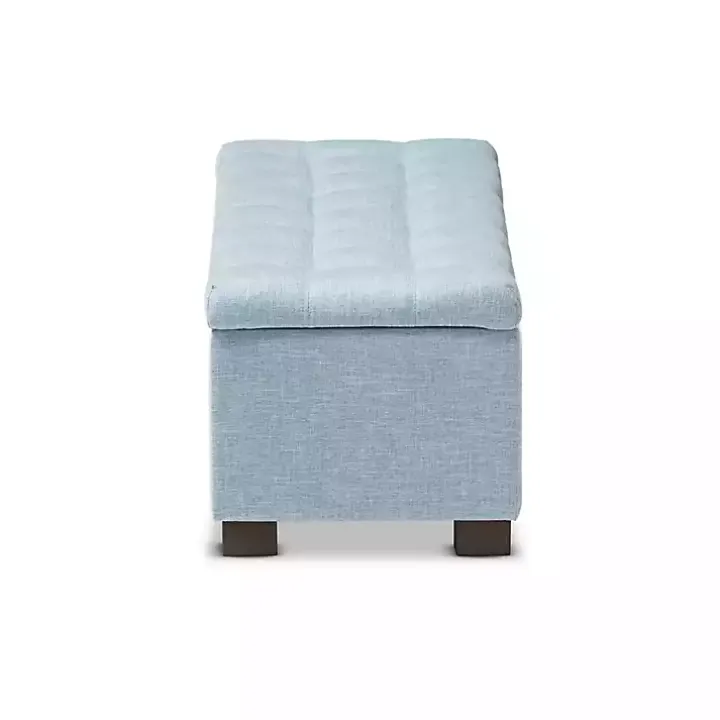 Light Blue Grid Tufted Upholstered Ottoman