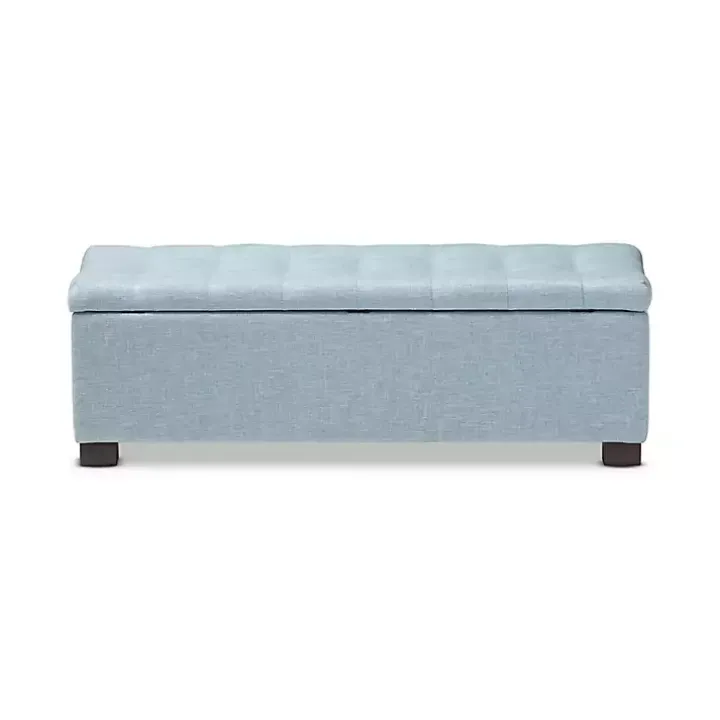 Light Blue Grid Tufted Upholstered Ottoman