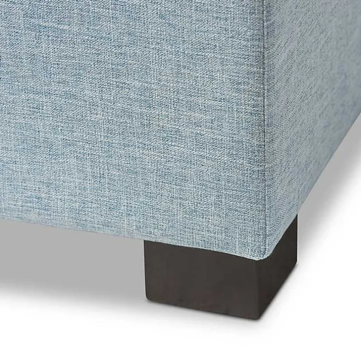 Light Blue Grid Tufted Upholstered Ottoman