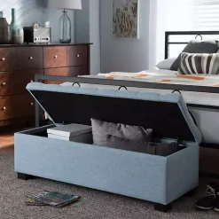 Light Blue Grid Tufted Upholstered Ottoman