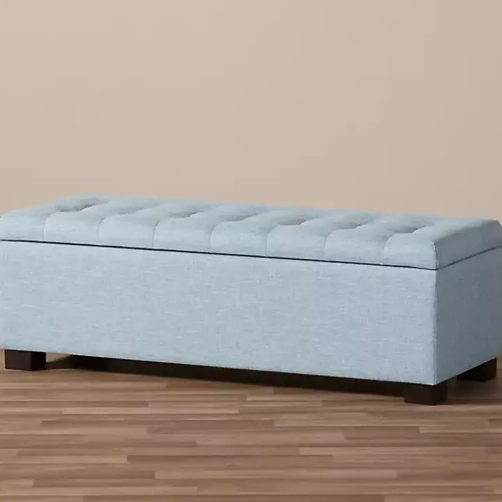 Light Blue Grid Tufted Upholstered Ottoman