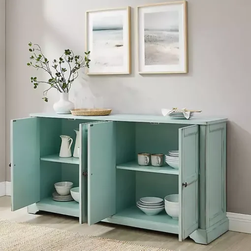 Light Blue Paneled 4-Door Sideboard