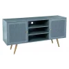 Light Blue Wood and Cane Media Cabinet