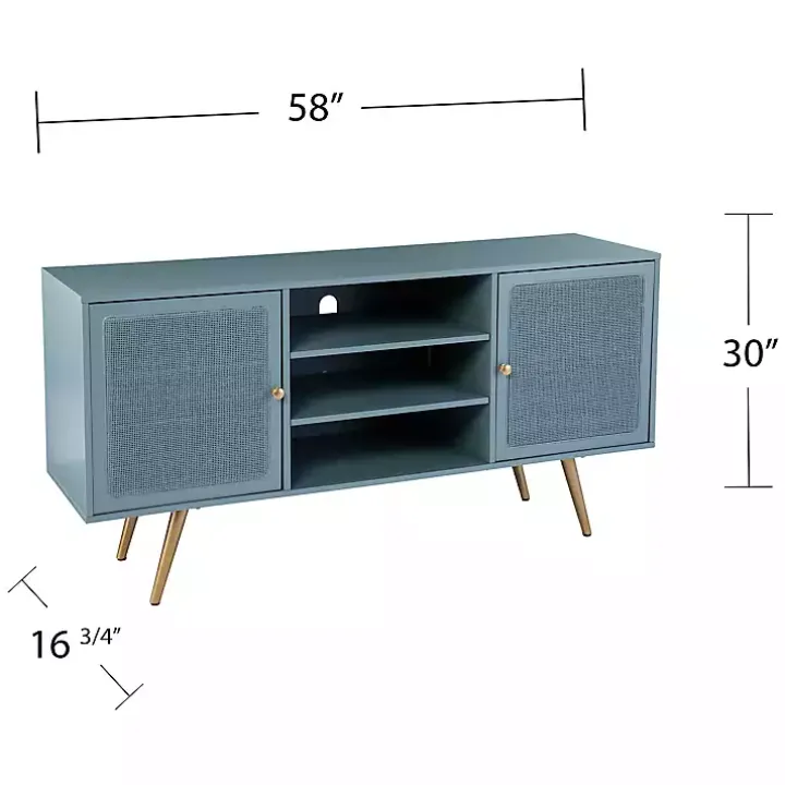 Light Blue Wood and Cane Media Cabinet