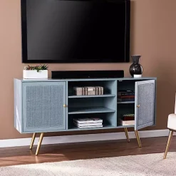 Light Blue Wood and Cane Media Cabinet