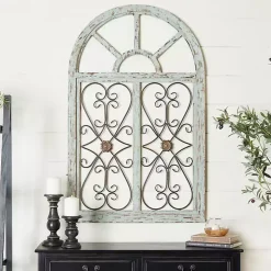 Light Blue Wood Arched Window Wall Plaque