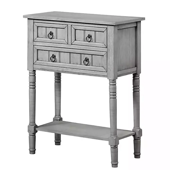 Light Gray 3-Drawer Turned Legs Accent Table